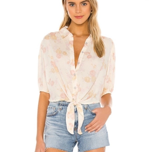 Free People Celia Printed Blouse In Ivory - Picture 1 of 10